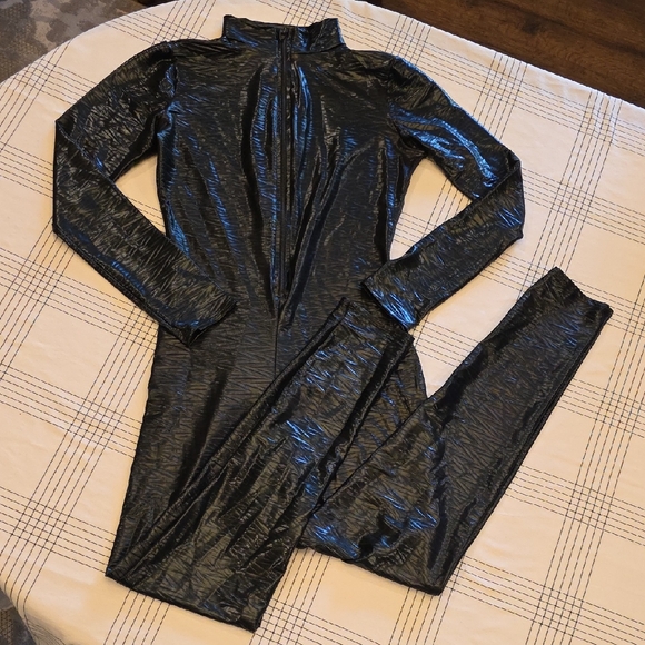 Fashion Nova Black Shiny Jumpsuit - Picture 1 of 6